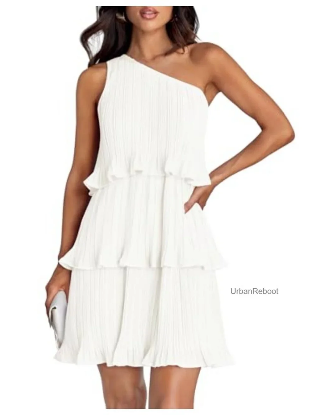 Sleeveless One Shoulder Ruffle Tiered Chiffon Mini Dress - Flowy A-Line Boho